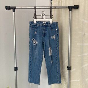 Nordstrom Ripped Blue Jeans with Overall Details